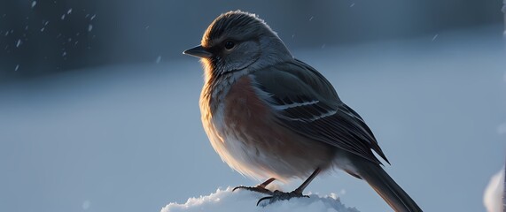 Wall Mural - A dramatic closeup of a winter bird perched against a snowy background blending princely elegance with the softness of the environment