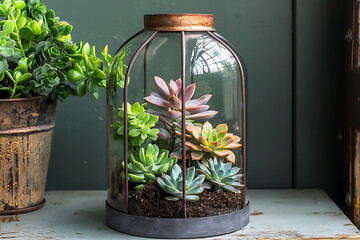 Canvas Print -  diy succulent terrarium