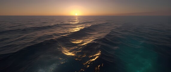 Wall Mural - A cozy representation of tranquil ocean waters stretching toward the horizon where sky and sea blend beautifully at sunset
