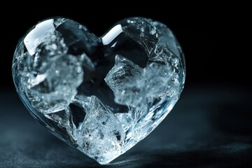 Aufkleber - Crystal heart shape illuminated against a dark background showcases intricate jagged edges and reflections of light