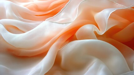 Wall Mural - Peach and cream silk fabric drapes, soft folds, light background, textile texture