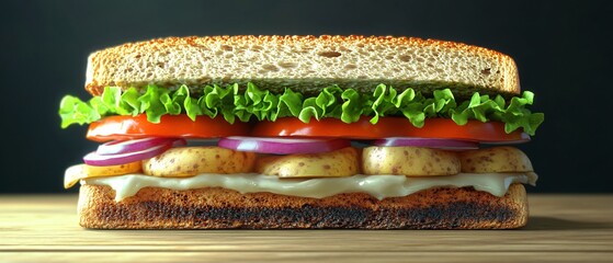 Mouthwatering Chicken Sandwich with Crisp Lettuce, Melted Cheese, Savory Onion, and Juicy Tomato: A Culinary Masterpiece