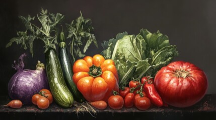 Wall Mural - a painting of a variety of vegetables on a table