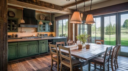 Wall Mural - a kitchen with a table and chairs and a window