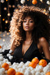© Віталій Рудь - A stunning model is gracefully portrayed, surrounded by vibrant oranges and soft white flowers
