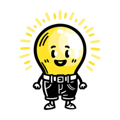 Wall Mural - cute light bulb character wearing pants, funny illustration