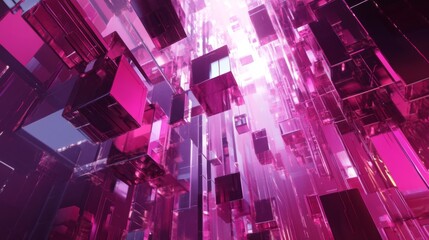 Wall Mural - Abstract Pink Geometric Cityscape: Futuristic Architecture in Glass Cubes