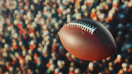 Close up of american football ball on a stadium crowded with fans, football, ball, stadium, crowded, fans, people, game, sport