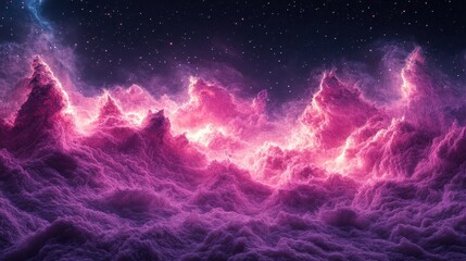 Wall Mural - Pink nebula cosmic landscape, starry background; space fantasy art