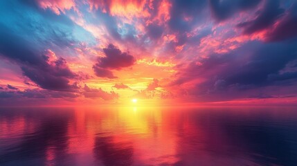 Wall Mural - Vibrant sunset over calm ocean;  serene sky. Use travel brochure