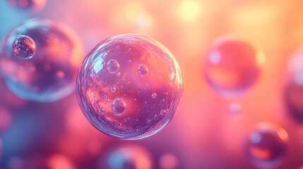 Wall Mural - Abstract metallic spheres floating in glowing gradient environments