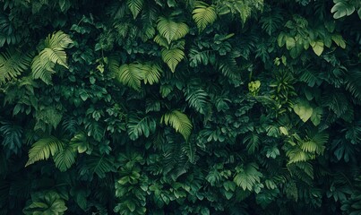 Lush greenery of a vertical forest wall, blending vibrant shades of green and natural textures.