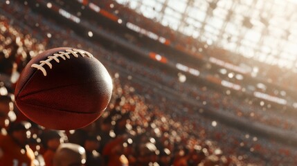 Close up of american football ball on a stadium crowded with fans, football, ball, stadium, crowded, fans, people, game, sport