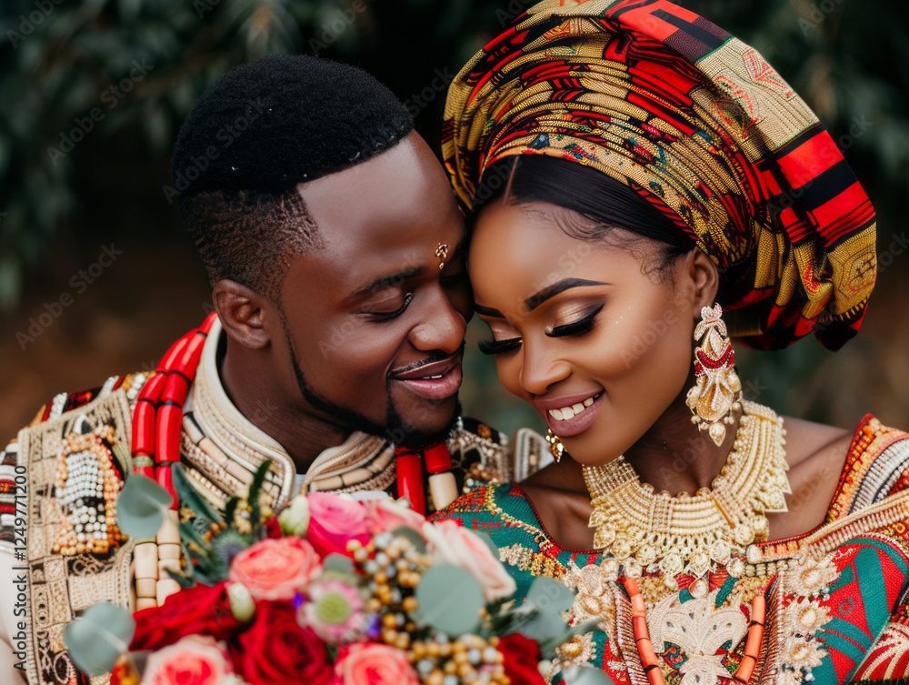 African Wedding Couple: A stunningly dressed African couple, adorned in ...