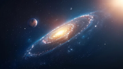 Wall Mural - cosmic spiral galaxy: a breathtaking view of a spiral galaxy, its vibrant core glowing with intense 