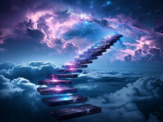 Wall Mural - celestial stairway: a surreal and mesmerizing journey into the unknown, a stone staircase ascends in