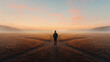 © JKLoma - The Crossroads of Decision: A solitary figure stands at a crossroads, silhouetted against a breathtaking sunset sky. The figure is a metaphor for the choices we make, the paths we choose.