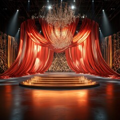 Wall Mural - Grand Stage, Red Drapes, Chandelier, Awards Ceremony