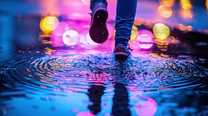 Sticker - Colorful puddle at night. AI.