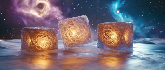 Wall Mural - ice cubes with glowing patterns. ai.