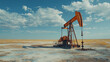 © Your Hand Please - An abandoned oil drilling site in a desert with rusting machinery, cracked soil, and a modern bright tone, evoking desolation, environmental impact, and the passage of time