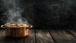 © Ket - Rustic copper pot with steaming hearty bean stew on wooden table