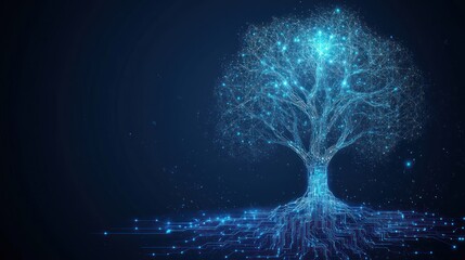 Glowing digital tree, network roots, dark background, tech concept (5)
