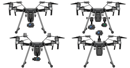 Wall Mural - professional drones, drone illustrations, drone vectors - aerial photography or film from the sky wi