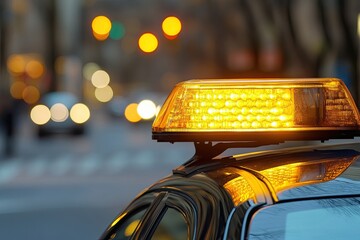 A detailed image of a yellow revolving warning light casting its glow on a metal wall at a construction site, symbolizing the industry and construction theme