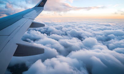 Sticker - Airplane bird’s-eye view, soaring above the clouds, representing freedom, adventure, and the power of modern aviation