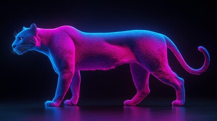 Wall Mural - neon pink and blue jaguar profile, 3d render.