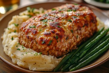 Wall Mural - Meatloaf dinner, mashed potatoes, green beans