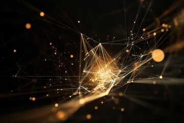 Wall Mural - Golden network of interconnected nodes floating against a dark backdrop