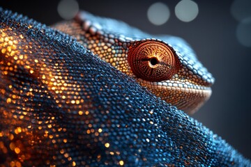 Wall Mural - Colorful gecko resting against sparkling background with detailed scales in a close-up view