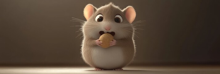 Canvas Print - Adorable cartoon mouse holding a nut.