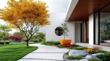 Wall Mural - contemporary house,  pathway front or backyard