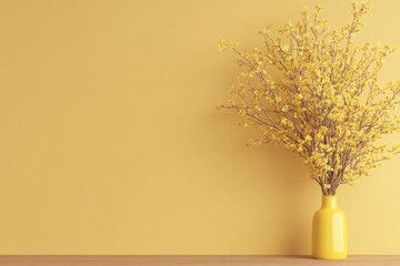 Poster - Bright yellow floral arrangement in a yellow vase, symbolizing optimism and cheerfulness, perfect for seasonal decor and joyful settings