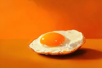 Wall Mural - A fried egg sits on an orange surface brightly lit