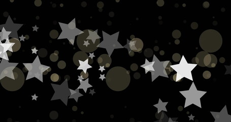 Wall Mural - image of white stars over light spots on black background