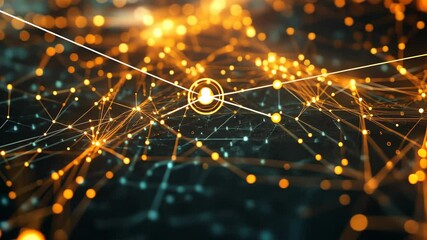 Close-up of a glowing fiber optic network; representing connectivity, communication, and tech infrastructure.