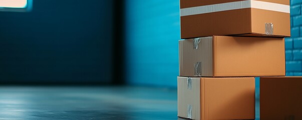 Wall Mural - Cardboard boxes stacked warehouse interior