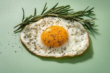 Poster - Sunny side up egg with rosemary on a green background