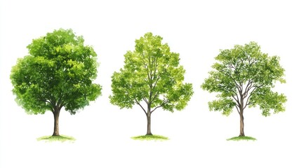 three summer trees, nature, landscape, illustration, design element