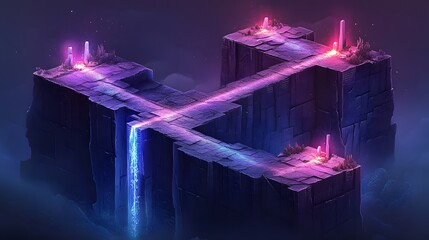 Wall Mural - Isometric challenges and games depict engaging gam in a futuristic city with a bridge and tower vibrant colors