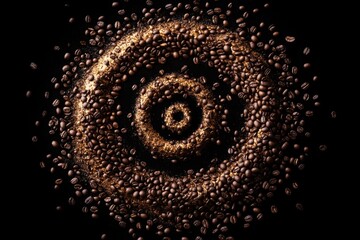 Wall Mural - Concentric spirals formed by coffee beans against a dark background