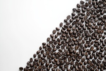 Wall Mural - Roasted coffee beans arranged diagonally across a white background