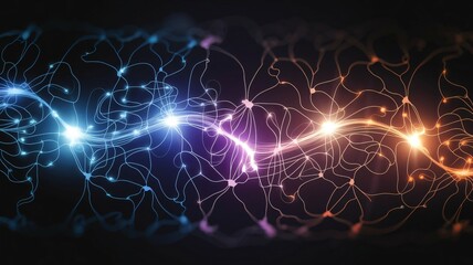 Complex neural network with interconnected nodes and glowing lines. A dynamic web of intelligence and connections. Abstract tech image with simplicity.