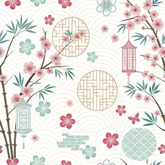 Wall Mural - Japanese Style Wallpaper Pattern - Seamless Pattern For Your Design
