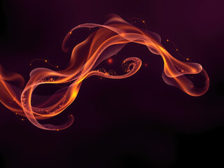 Wall Mural - abstract wavy flame with golden sparkles against a dark purple background, abstract, mesmerizing, mo