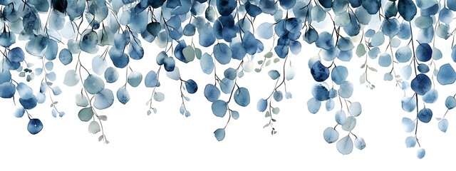 Canvas Print - Watercolor blue eucalyptus leaves hanging on white background, nature inspired design element